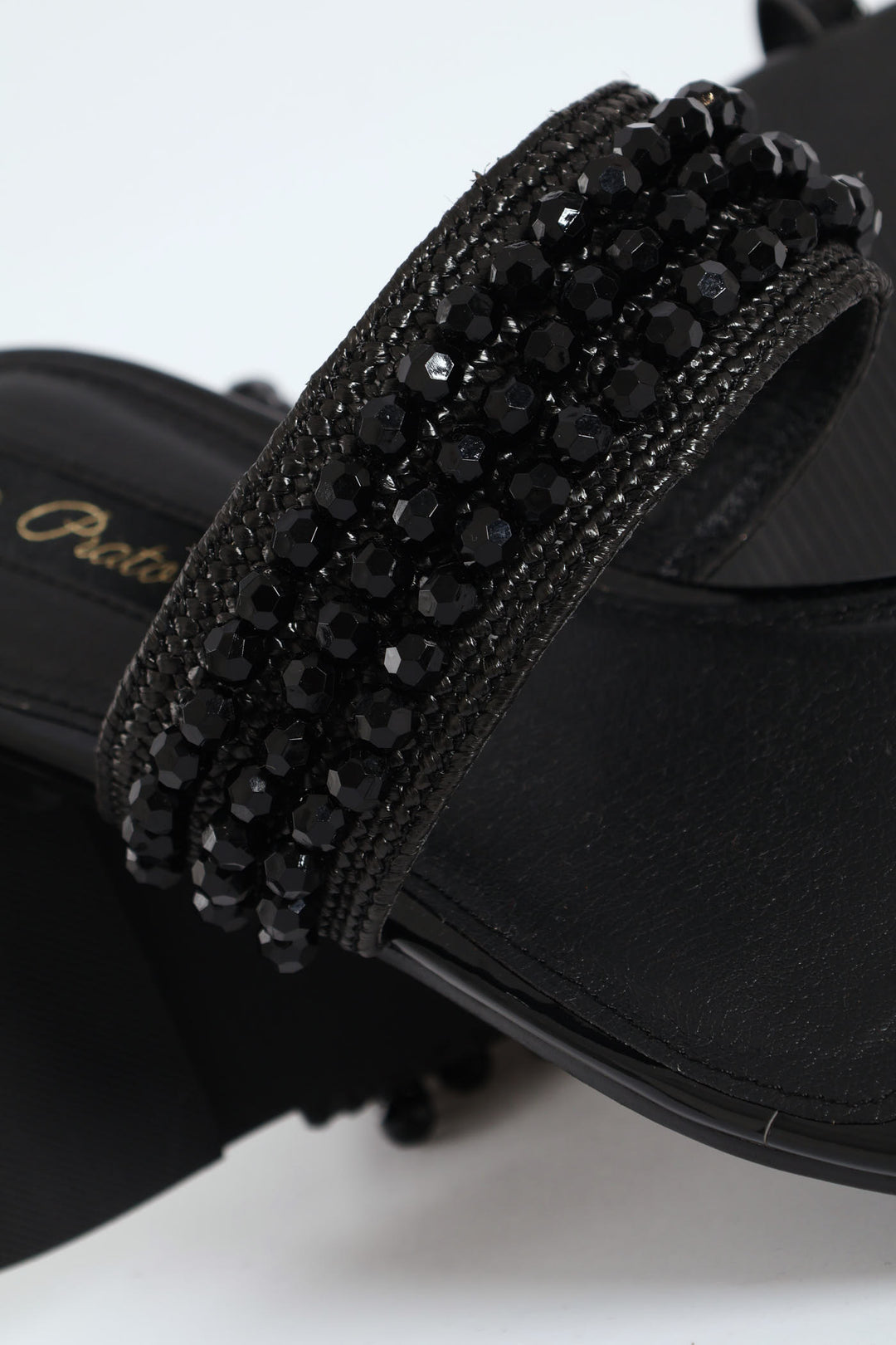 Raffia Toe Post Sandal With Diamante Detail - Black