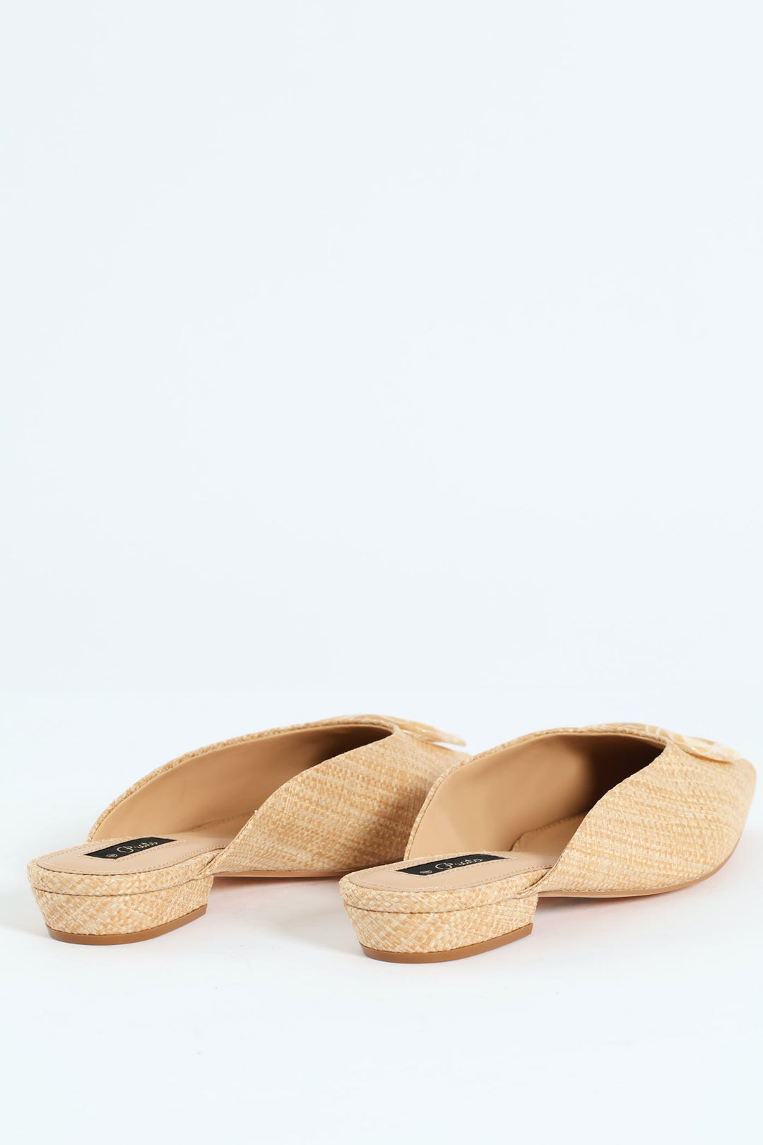 Raffia Sqaured Pointed Toe Mule With Marble Trim - Natural