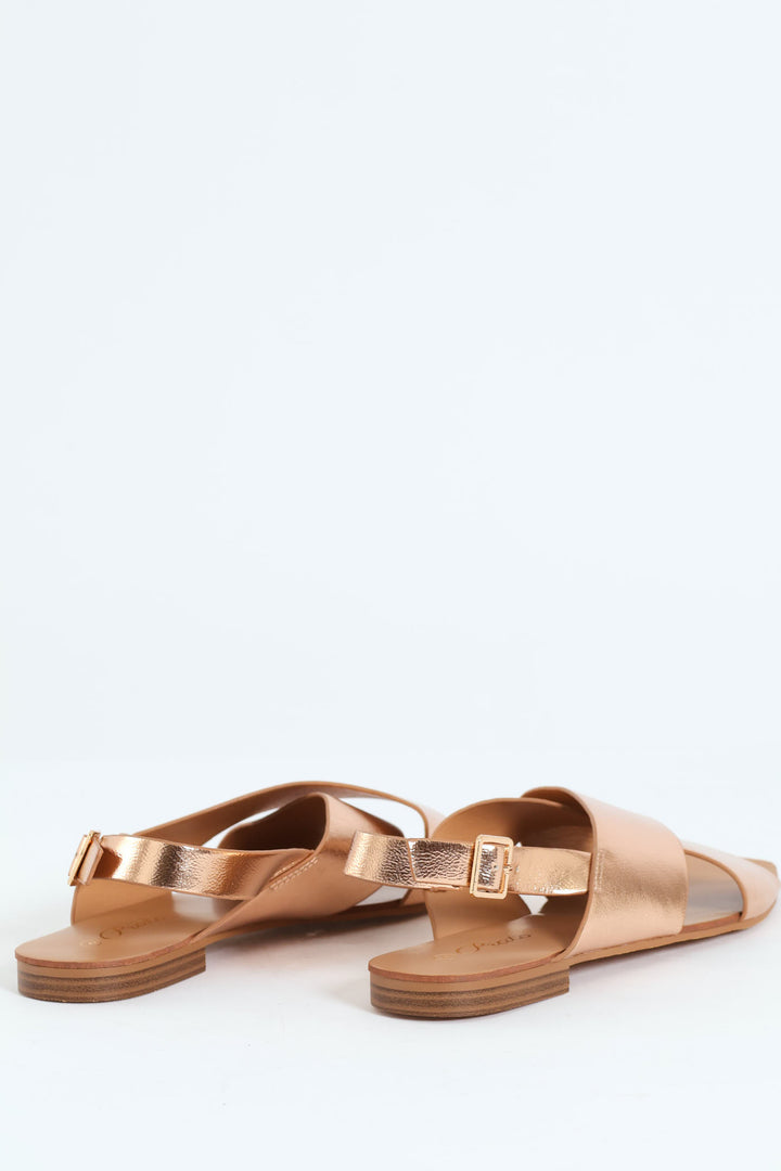 Cracked Mettalic Cross Strap Slingback Sandal - Rose Gold