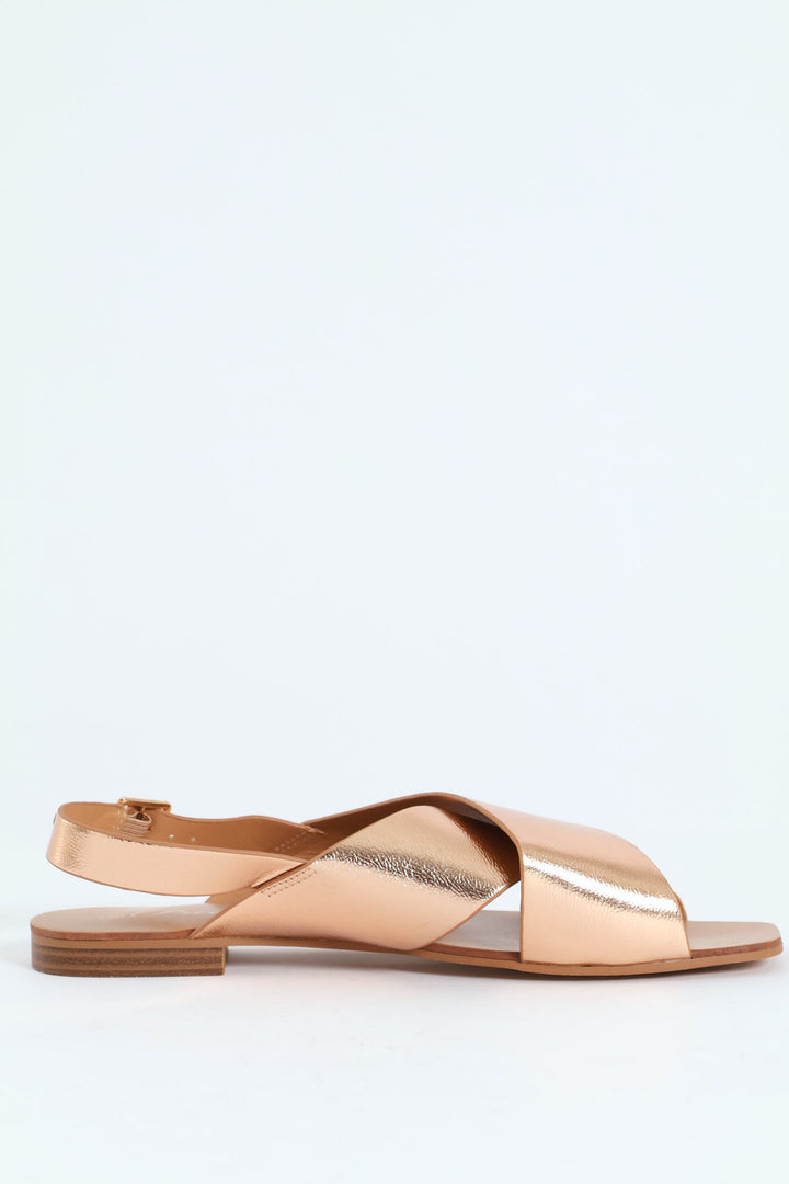 Cracked Mettalic Cross Strap Slingback Sandal - Rose Gold