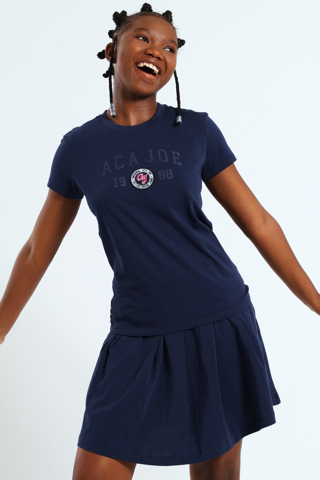 Girls Embroidery Tee - Navy/Blue