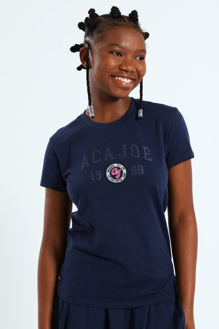 Girls Embroidery Tee - Navy/Blue