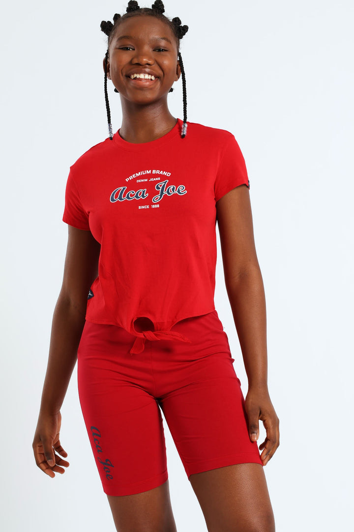 Girls Tie Front Tee - Red