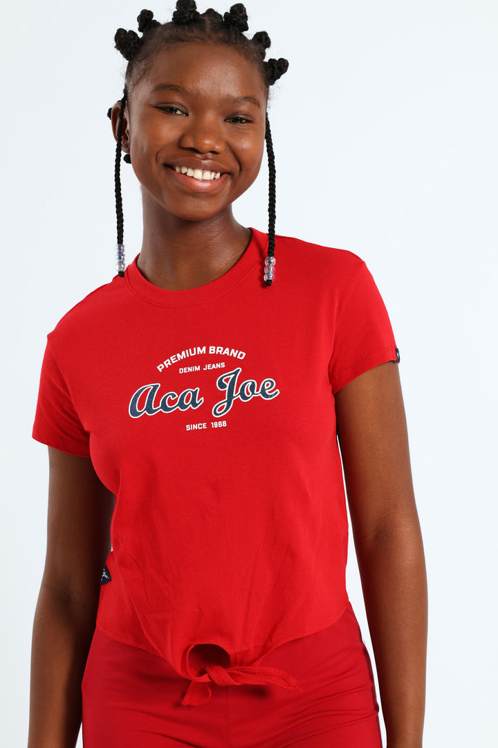 Girls Tie Front Tee - Red