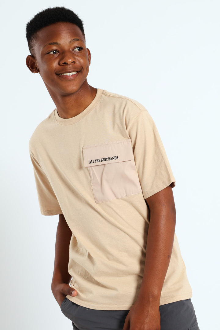 Boys Back Print Pocket Tee - Stone