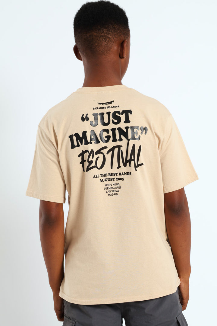 Boys Back Print Pocket Tee - Stone