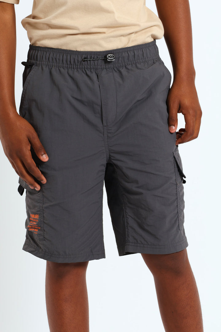 Boys Cargo Parachute Shorts - Dark Grey