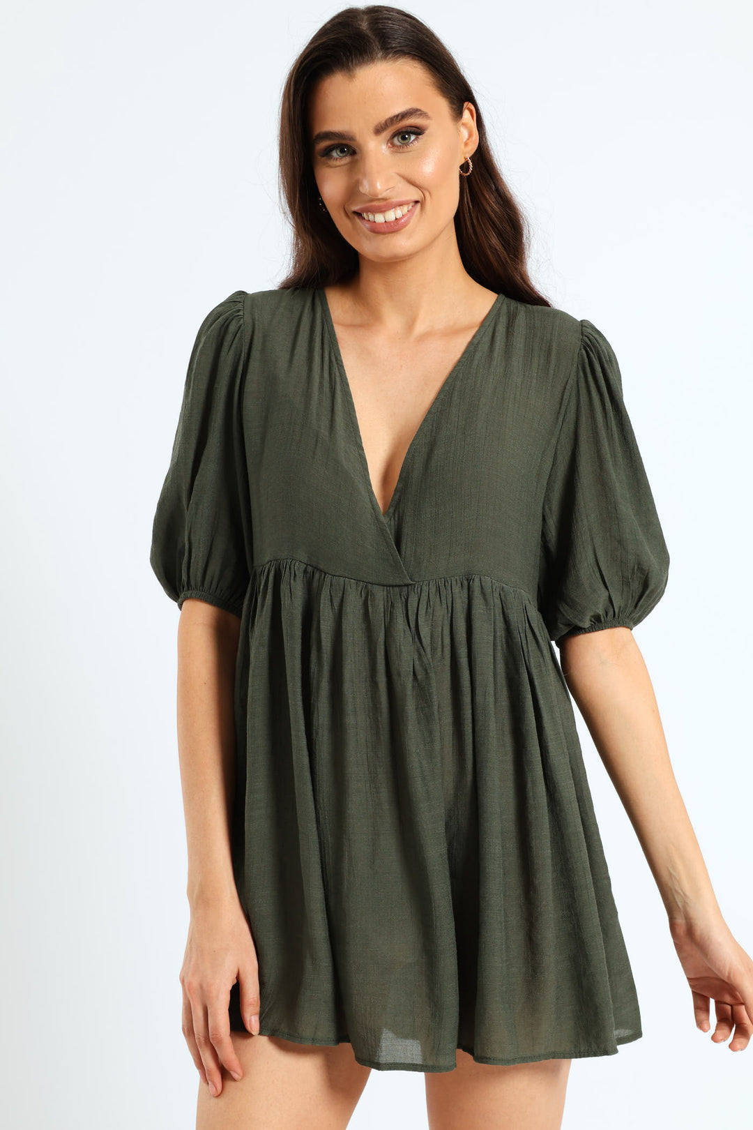 Puff Sleeve Cover Up Dress - Olive