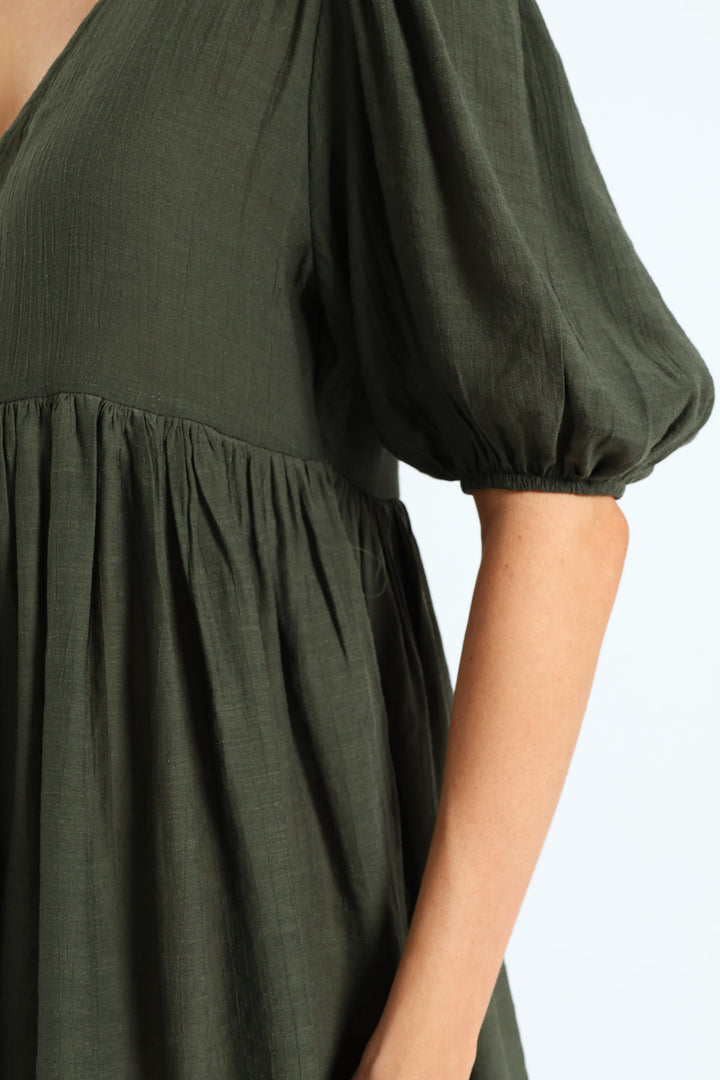 Puff Sleeve Cover Up Dress - Olive