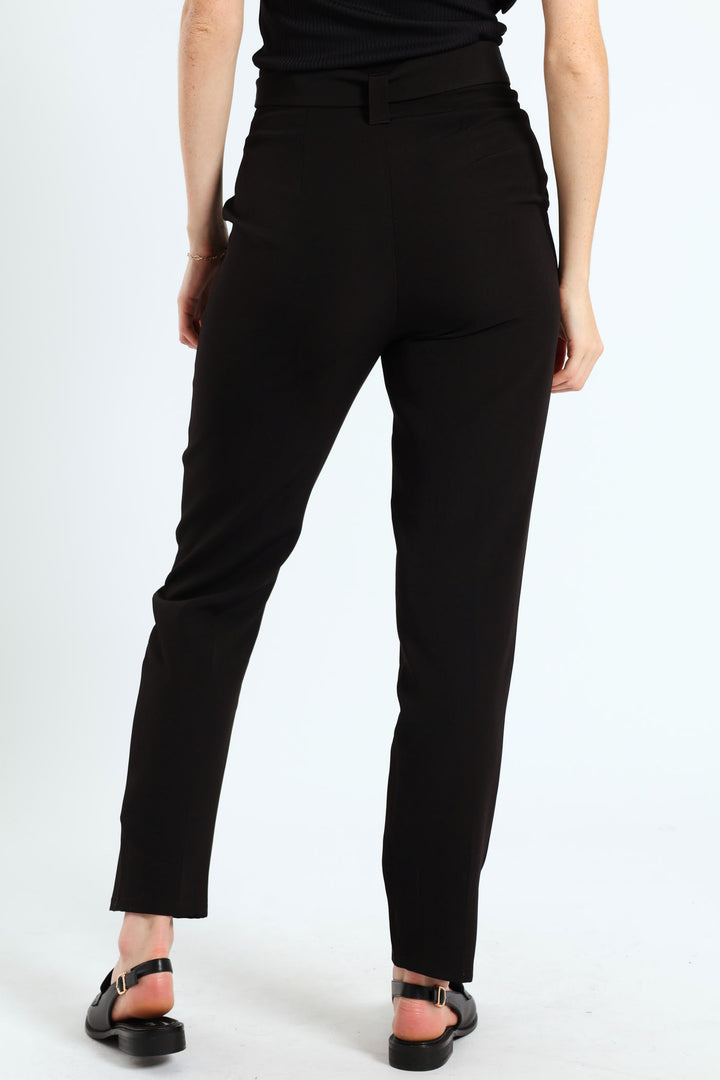 Paper Bag Belted Tapered Pants - Black