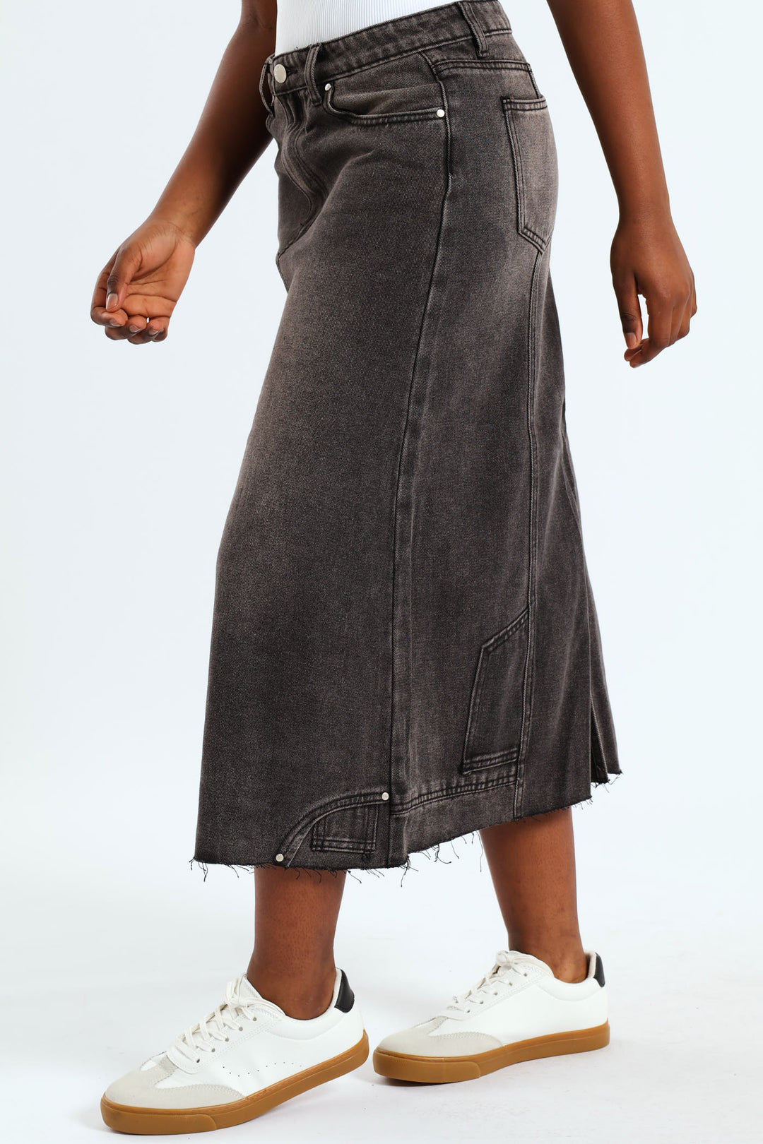 Girls Rigid Midi Denim Skirt - Dark Grey