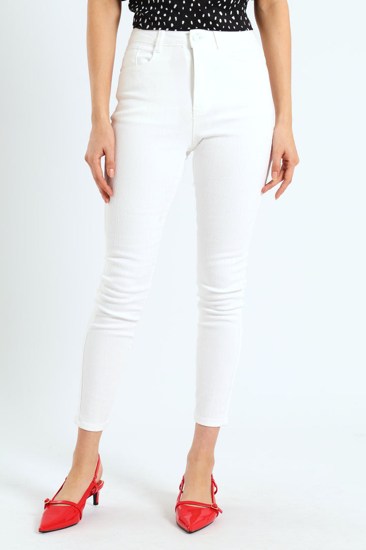 Zigzag Embellished Skinny Jean - White