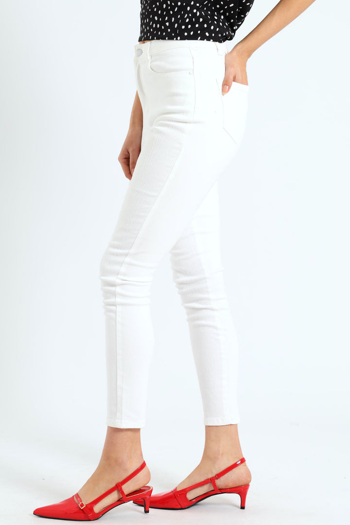 Zigzag Embellished Skinny Jean - White