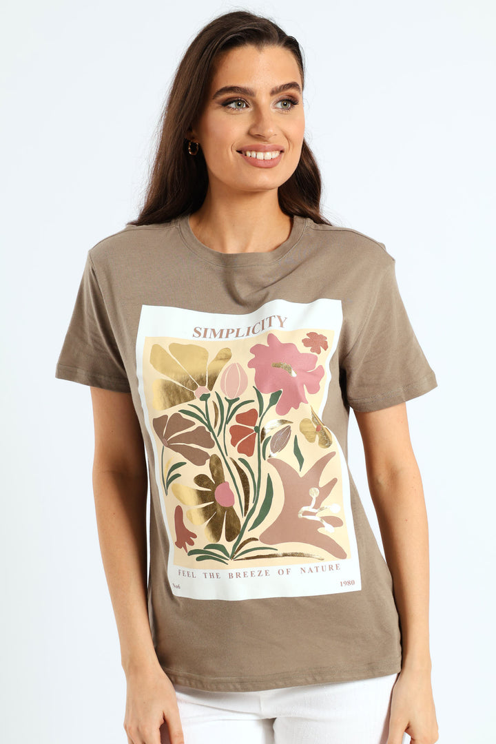 Simplicity Abstract Flowers Tee - Light Fatigue