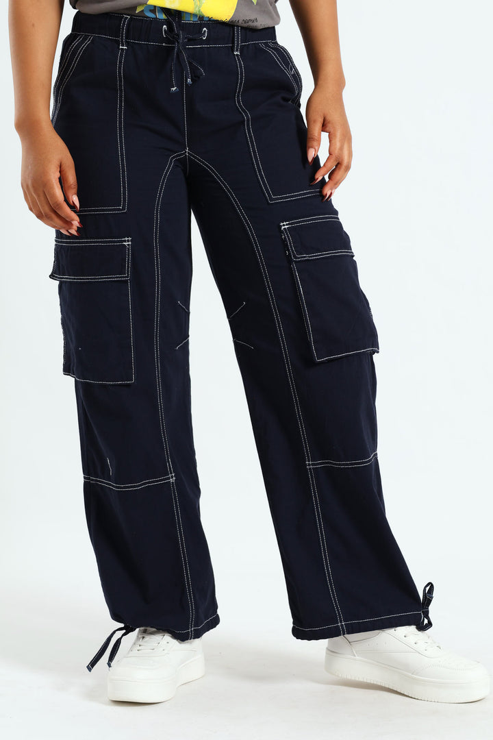 Contrast Cargo Trousers - Navy