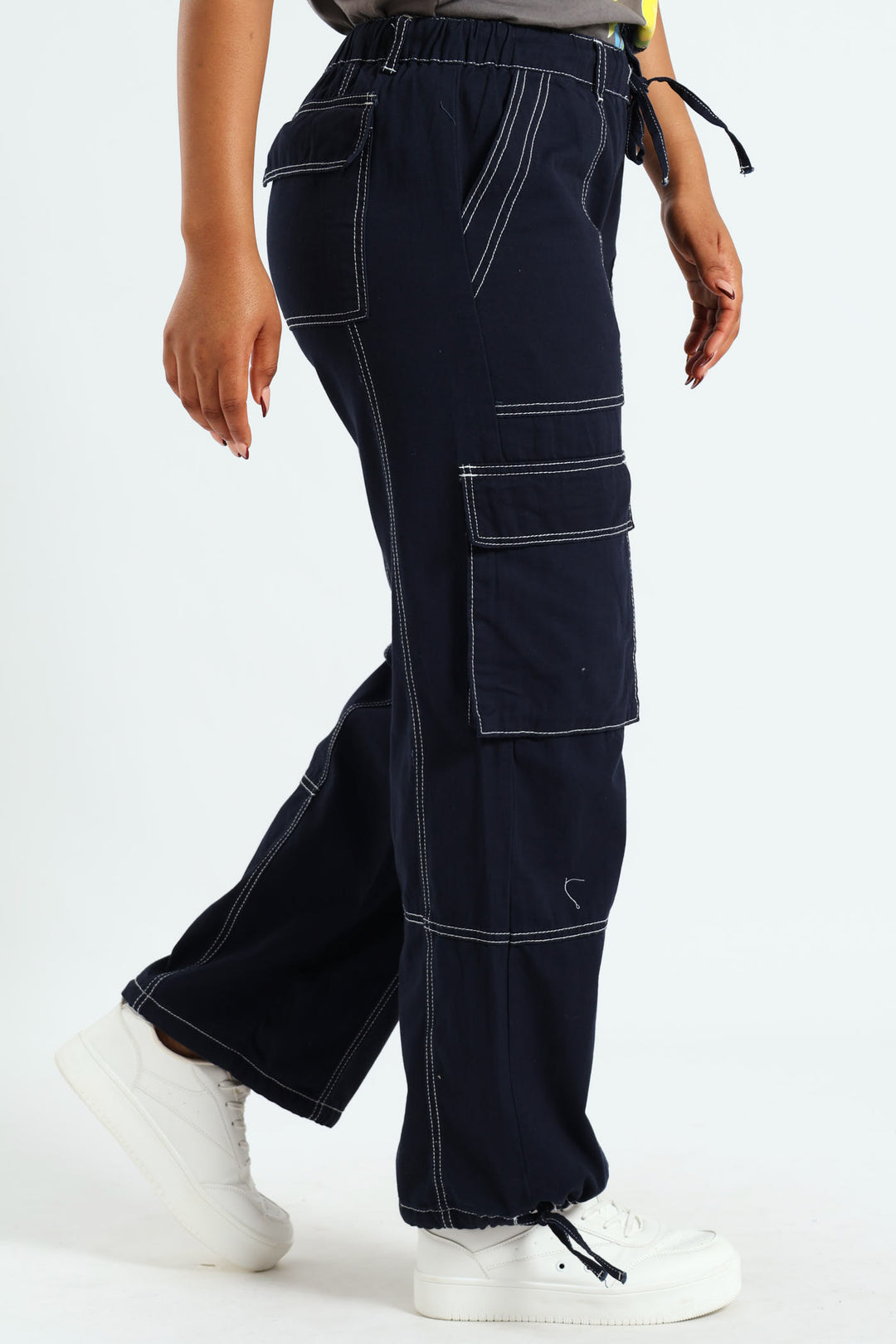 Contrast Cargo Trousers - Navy