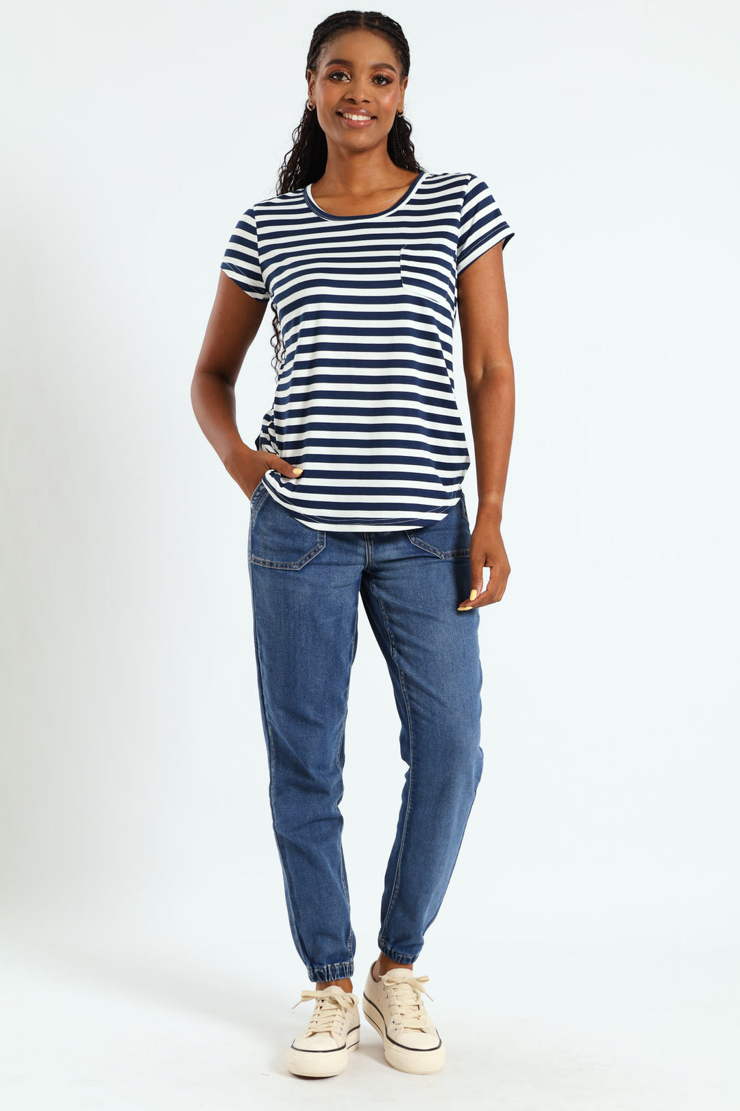 Stripe Pocket Tee - Navy/White