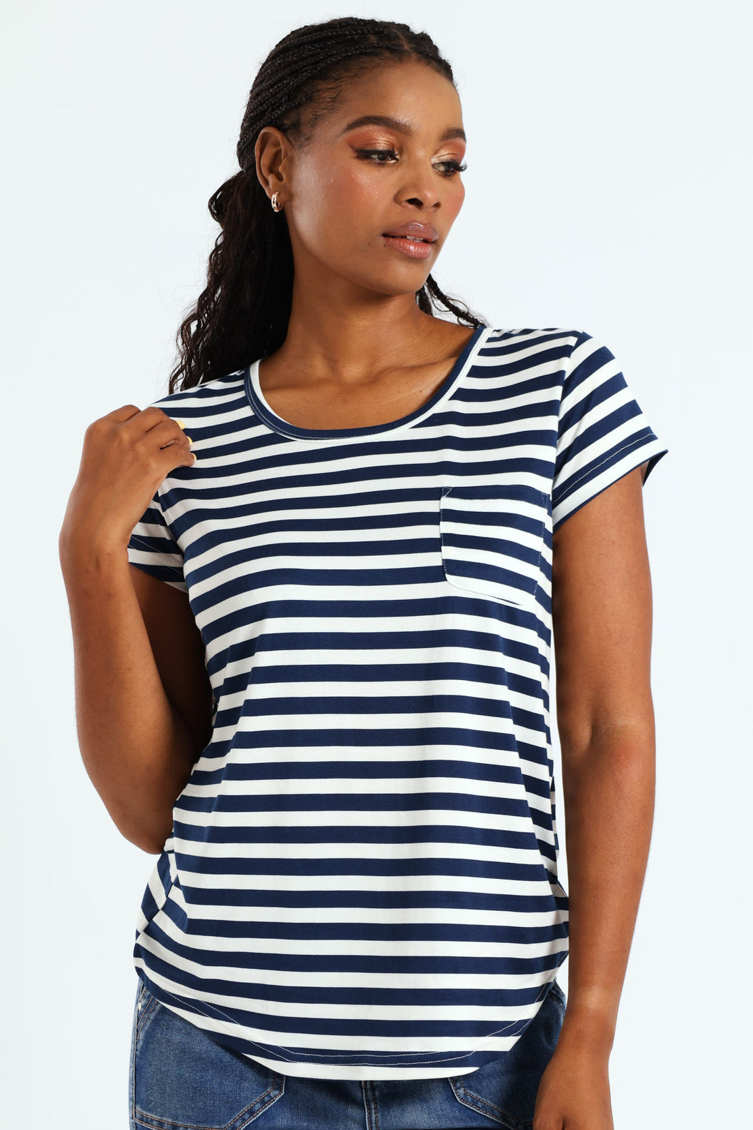 Stripe Pocket Tee - Navy/White