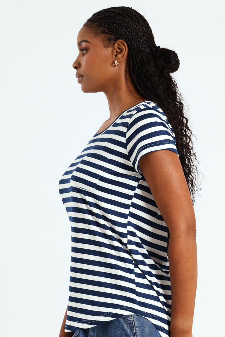 Stripe Pocket Tee - Navy/White