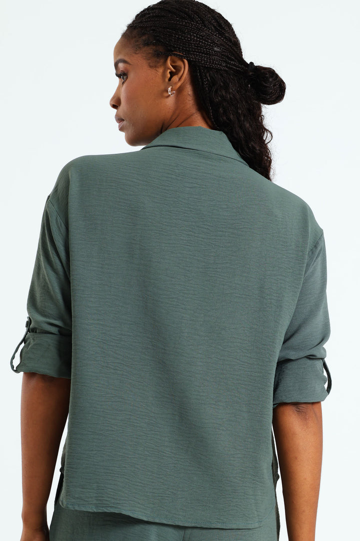 Relaxed Shirt With Tab & Button Detail - Forest Green