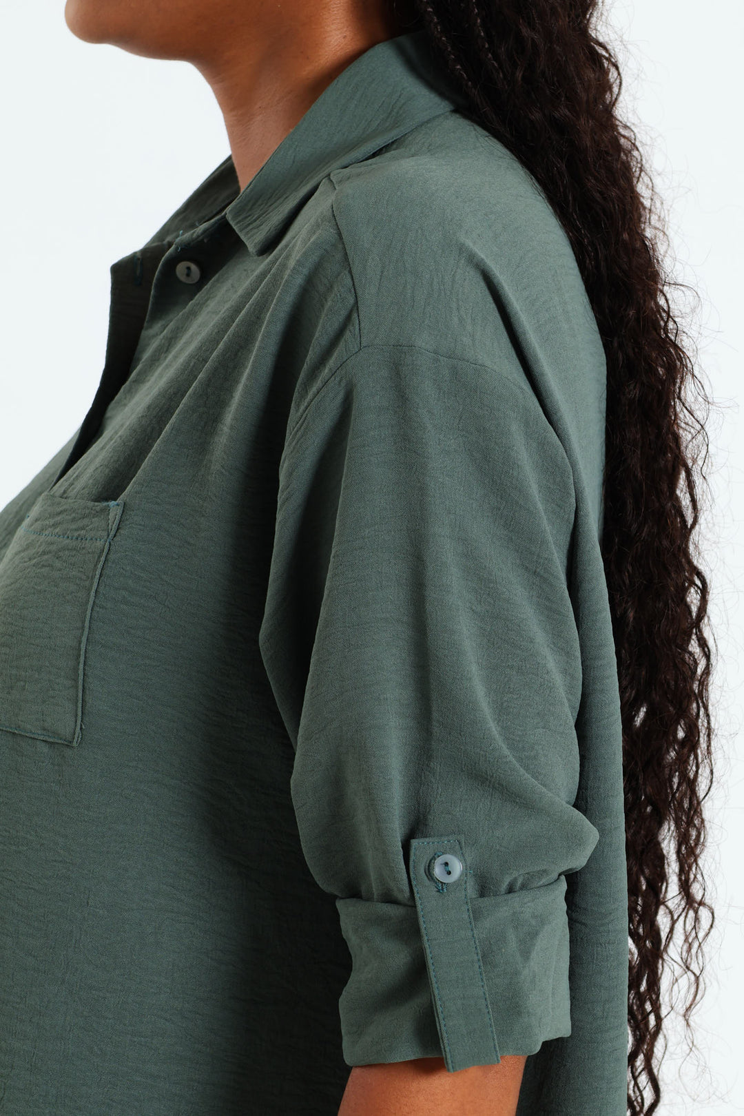 Relaxed Shirt With Tab & Button Detail - Forest Green