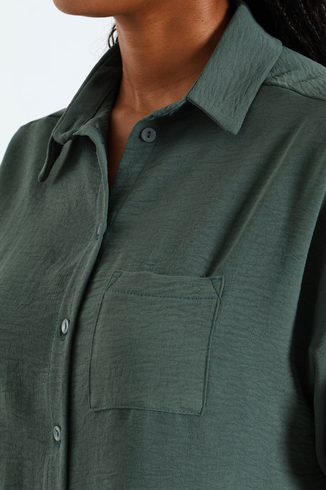 Relaxed Shirt With Tab & Button Detail - Forest Green