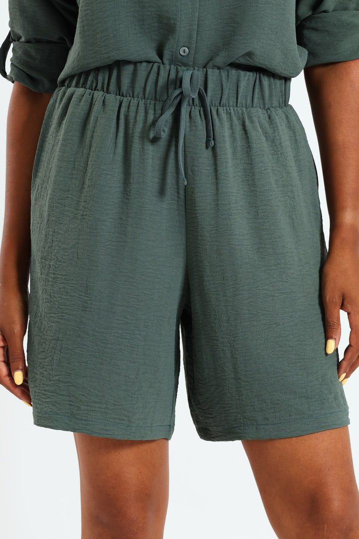 Mid Thigh Elasticated Shorts - Forest Green