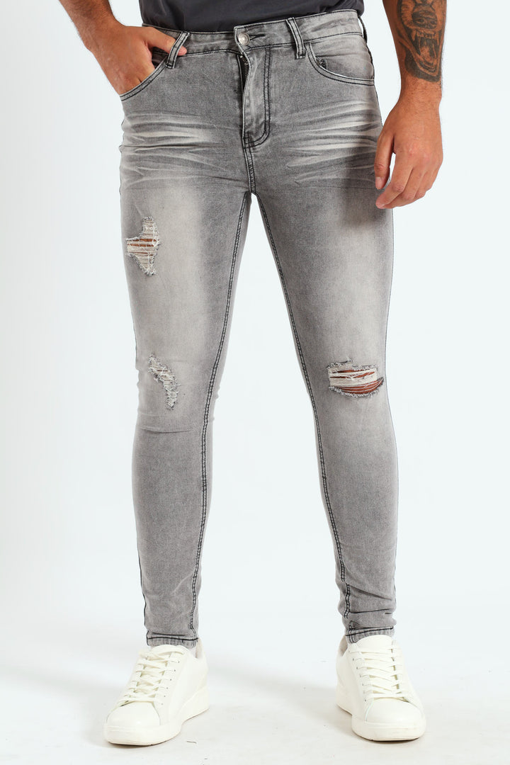 Rip & Repair Skinny Denim - Grey