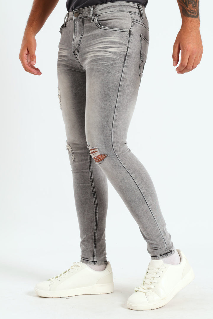 Rip & Repair Skinny Denim - Grey