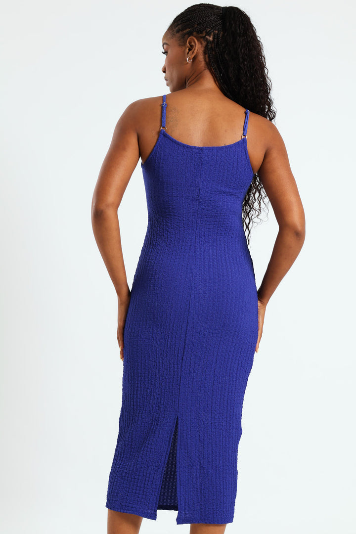 Sleeveless Strappy Textured Slip Midi Dress  - Cobalt