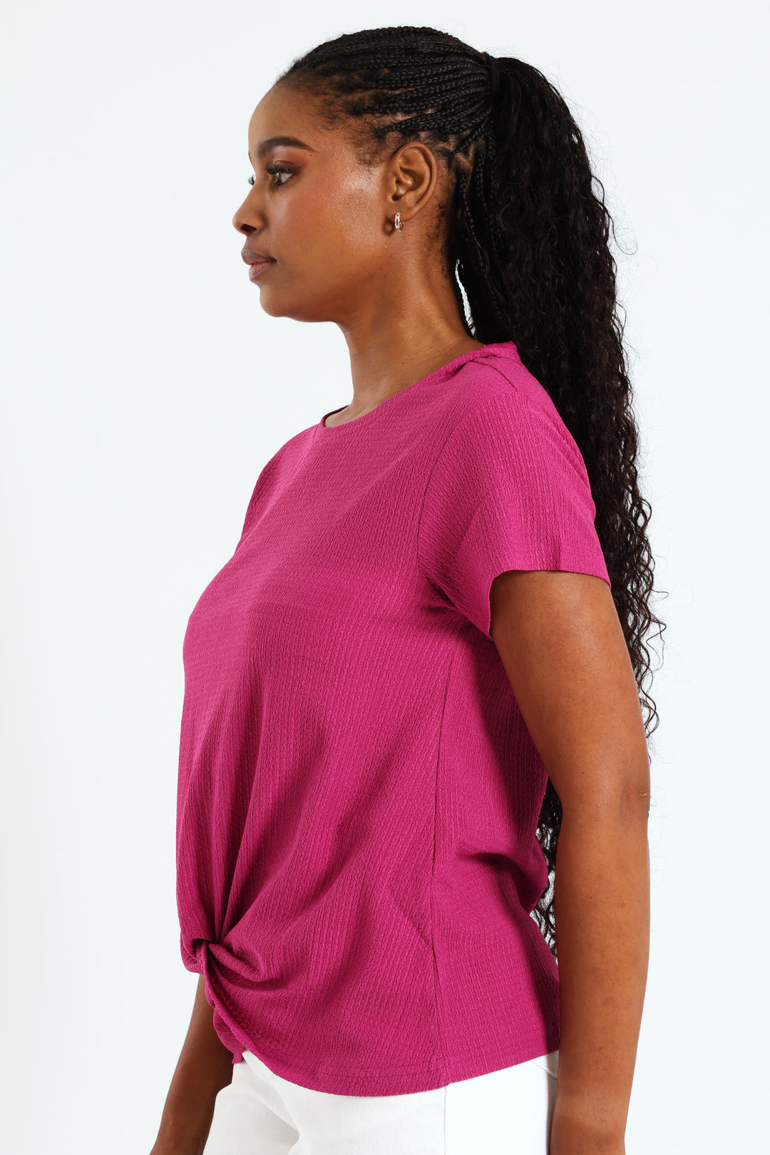 Knot Front Crinkle Tee - Magenta