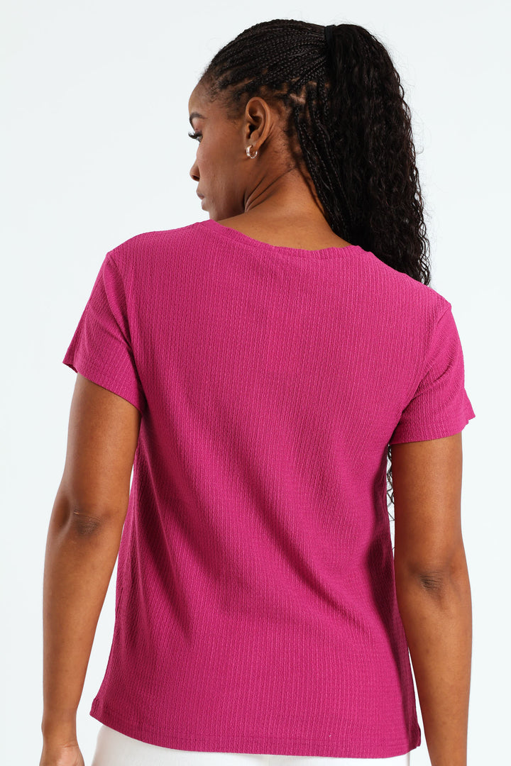 Knot Front Crinkle Tee - Magenta