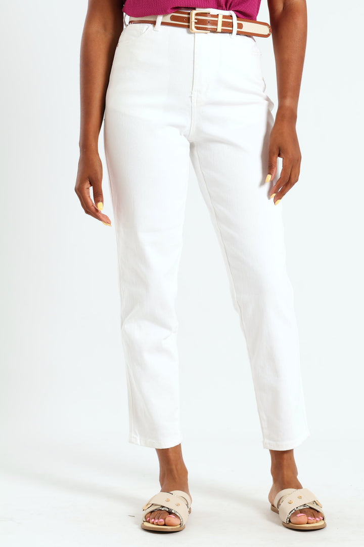 Triple Stitch Belted Mom Jean - Off White