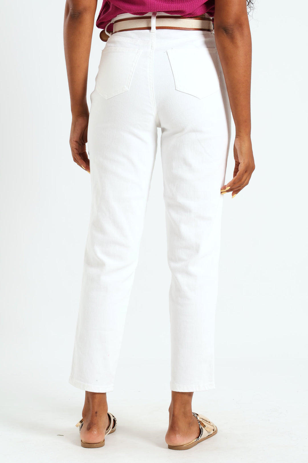 Triple Stitch Belted Mom Jean - Off White