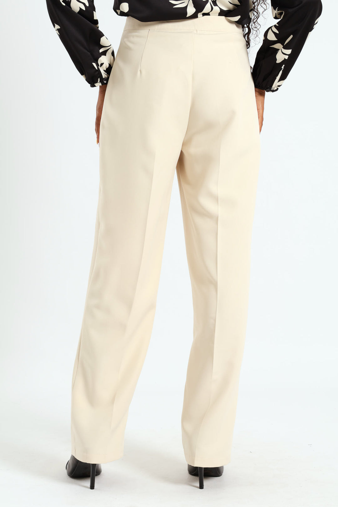 Button Tab Straight Leg Pants - Cream