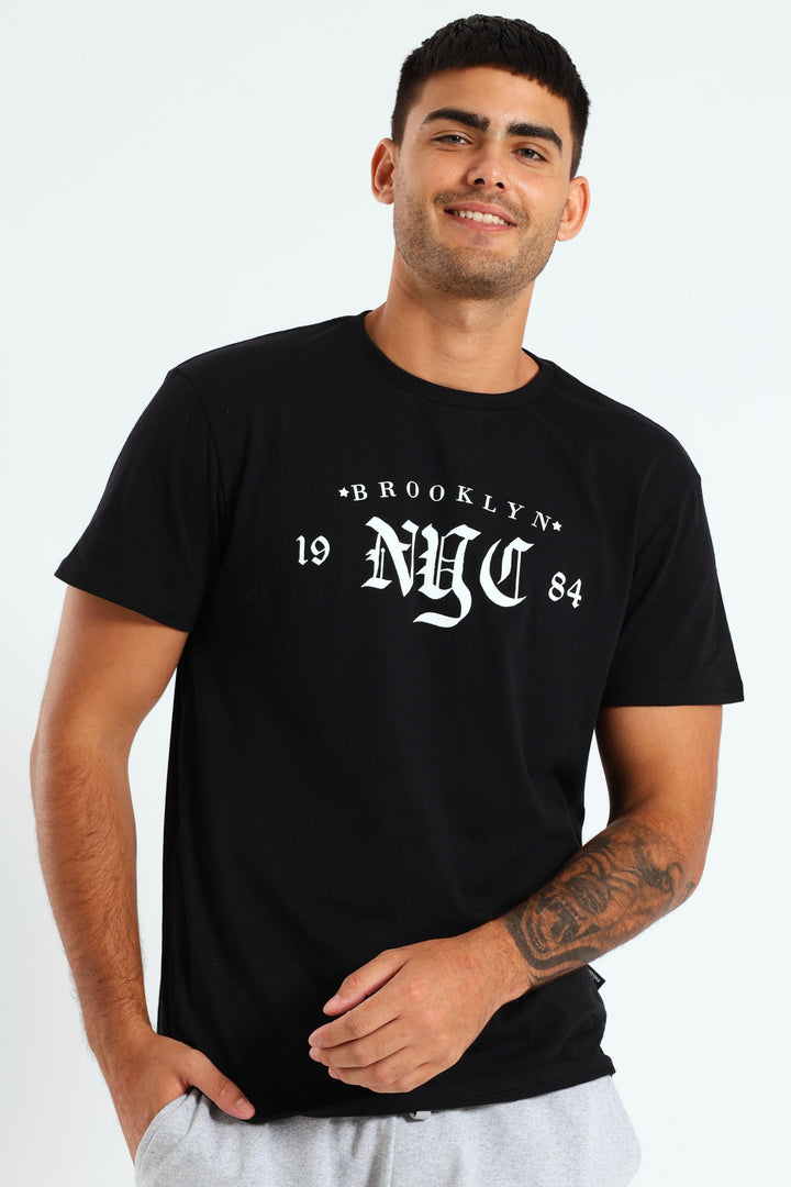 Short Sleeve Basic Print Tee - Black