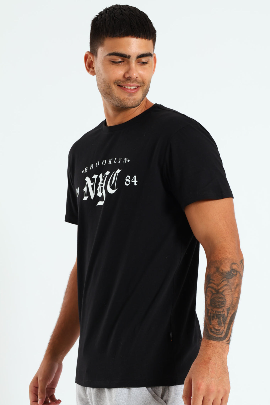 Short Sleeve Basic Print Tee - Black