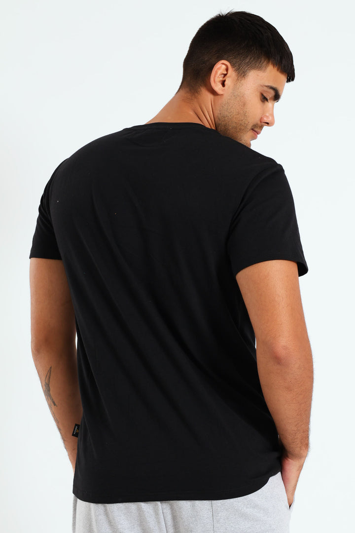 Short Sleeve Basic Print Tee - Black