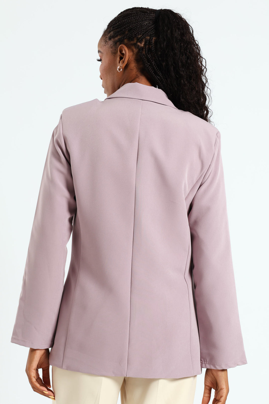 Double Breasted Pocket Long Length Blazer - Mauve