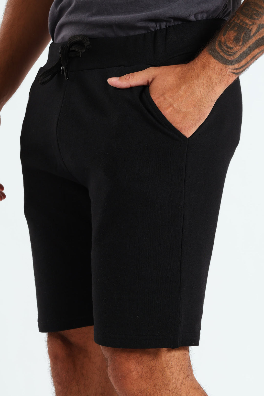 Fleece Slant Pocket Short - Black