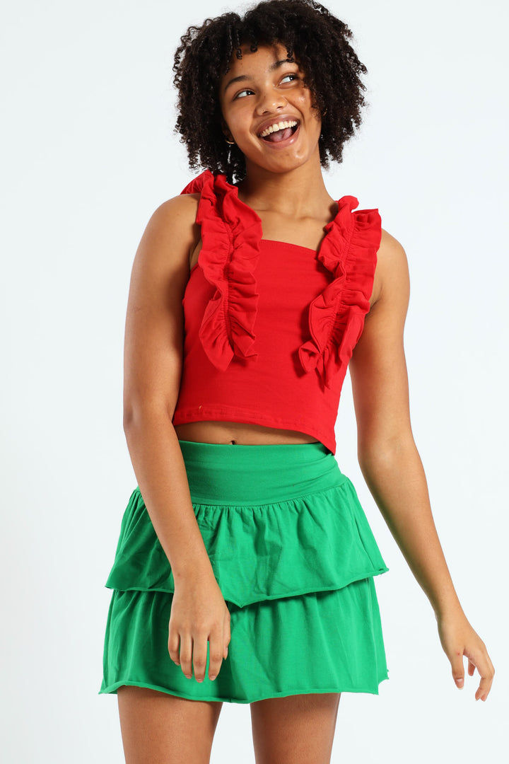 Girls Frilled Lycra Top - Red