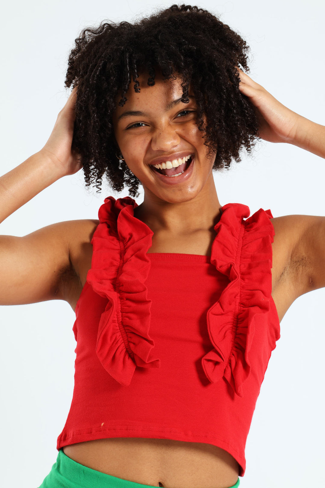 Girls Frilled Lycra Top - Red