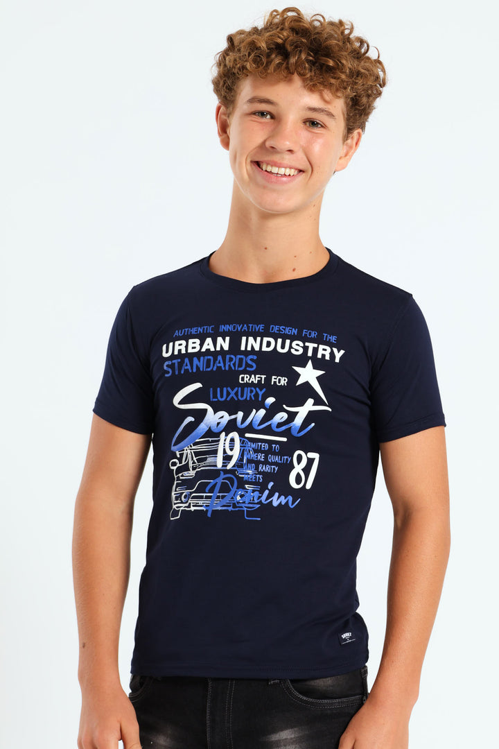 Boys Voltage Crew Neck Tee - Navy