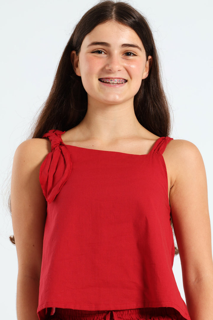 Girls Voile Lined Top - Red