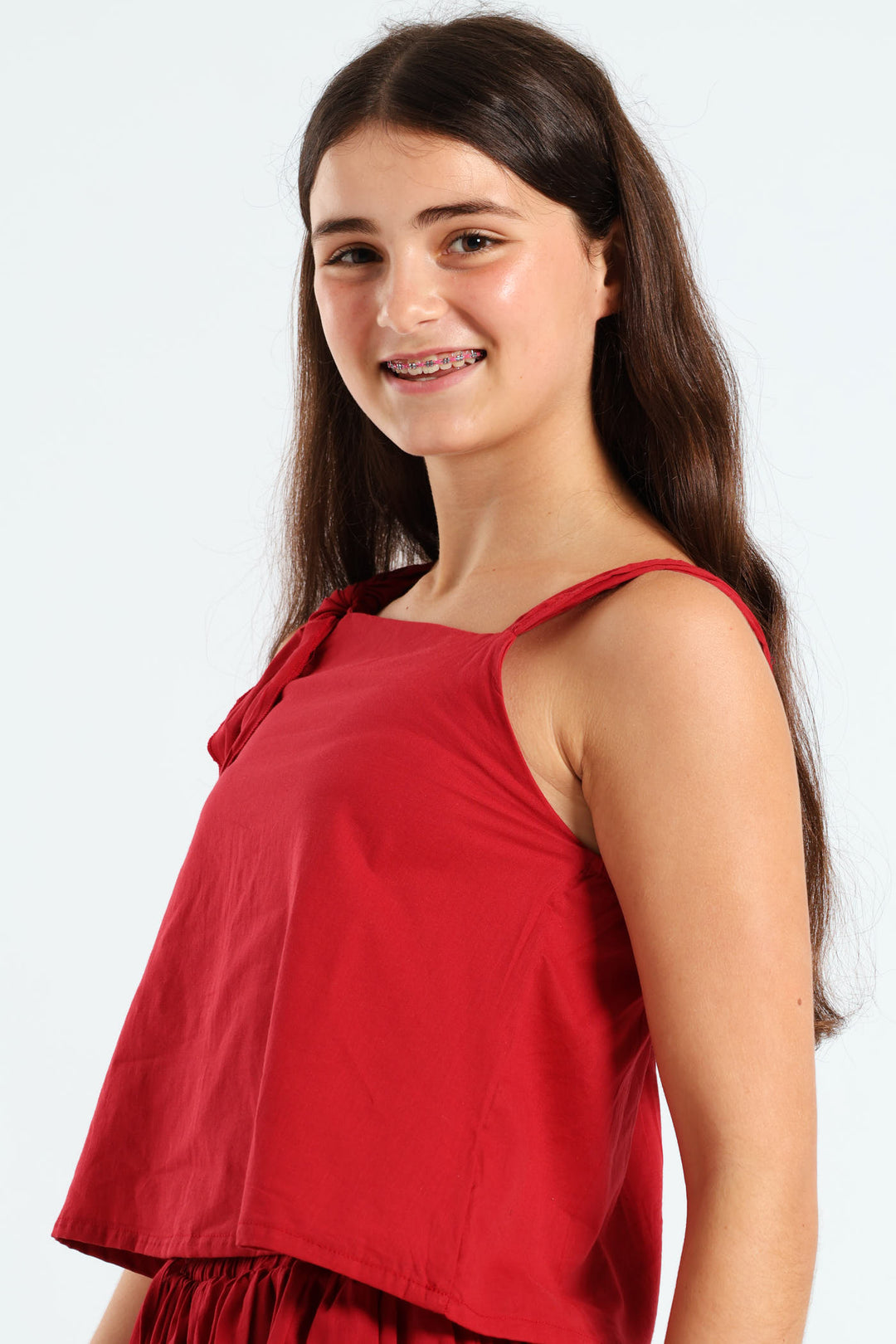 Girls Voile Lined Top - Red