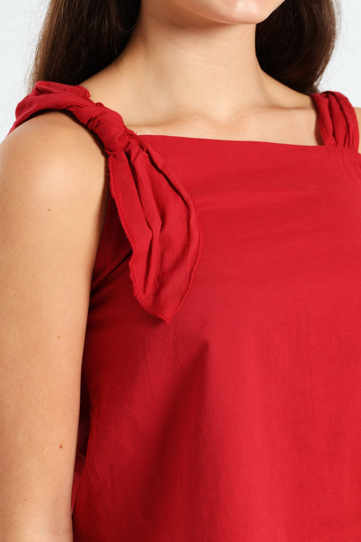 Girls Voile Lined Top - Red