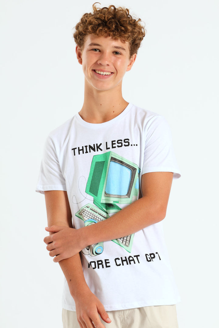 Boys Chat GPT Print Tee - Black