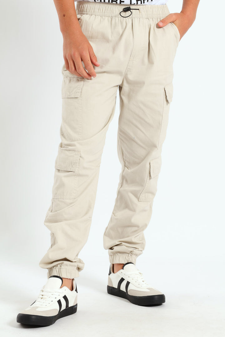 Boys Multi Pocket Cargo Pants - Stone