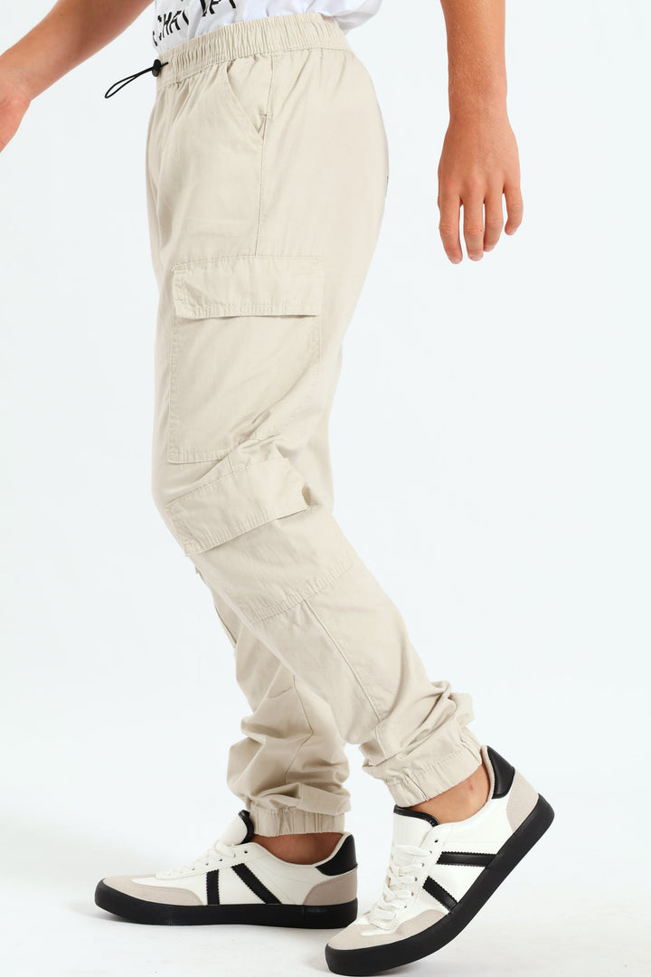 Boys Multi Pocket Cargo Pants - Stone