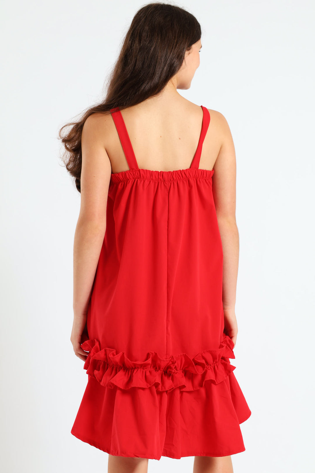 Girls Drop Tier Frilly Dress - Red